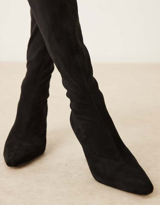 ASOS DESIGN Caitlin heeled sock knee boots in black