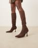 ASOS DESIGN Caitlin heeled sock knee boots in chocolate suedette