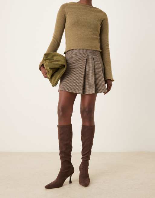 ASOS DESIGN Caitlin heeled sock knee boots in chocolate suedette