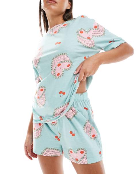 ASOS DESIGN cake oversized tee & short pyjama set in blue - view 1