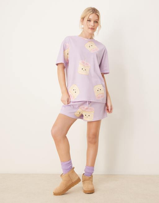 ASOS DESIGN cake oversized tee & short pyjama set in lilac