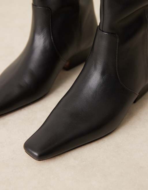 ASOS DESIGN Calais leather pointed toe flat knee boots in black