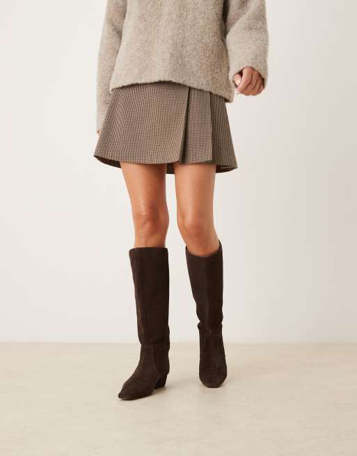 ASOS DESIGN Calais suede pointed flat knee boots in chocolate
