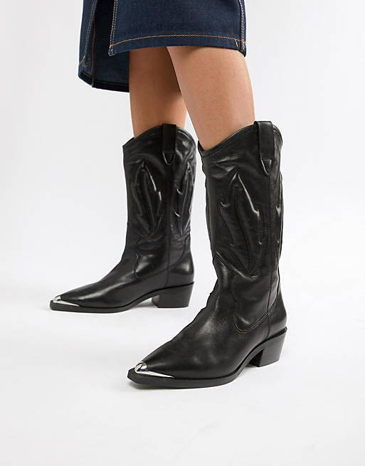 ASOS DESIGN Caleb Leather Western Knee Boots