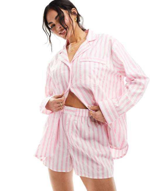 ASOS DESIGN - Caleçon en coton tissé à rayures - Rose