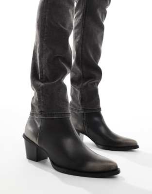 ASOS DESIGN calf boot in black faux leather with stitch detailing