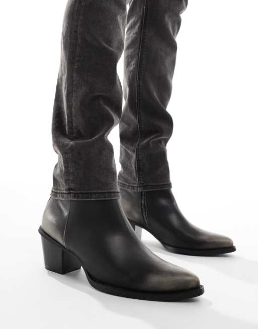 ASOS DESIGN calf boots in black faux leather with stitch detailing