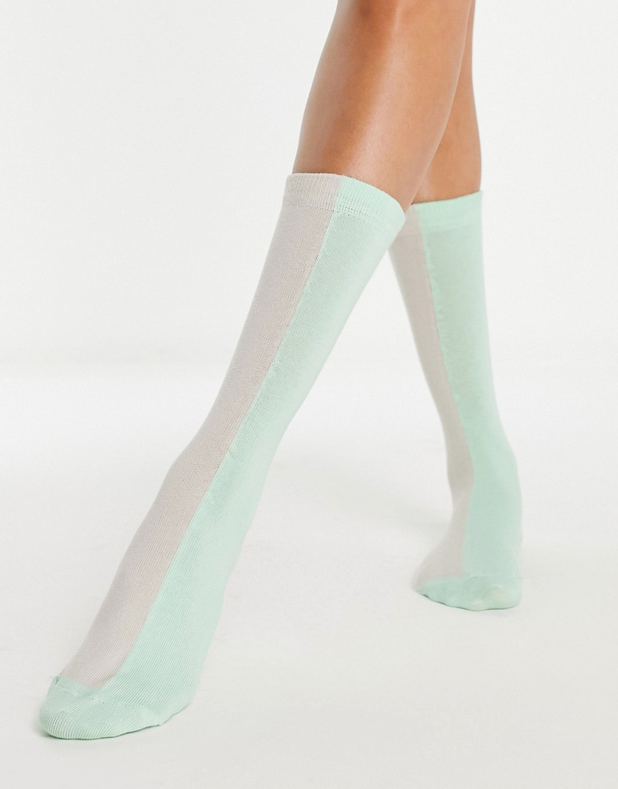 ASOS DESIGN calf length color block socks in multi