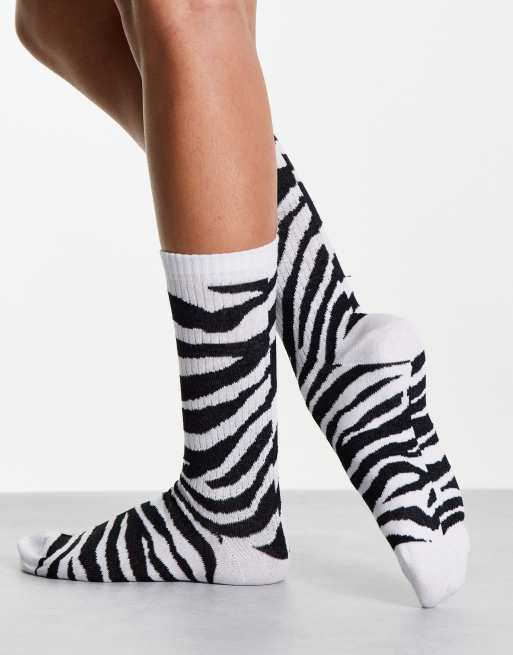 ASOS DESIGN calf length rib socks in mono zebra print | ASOS