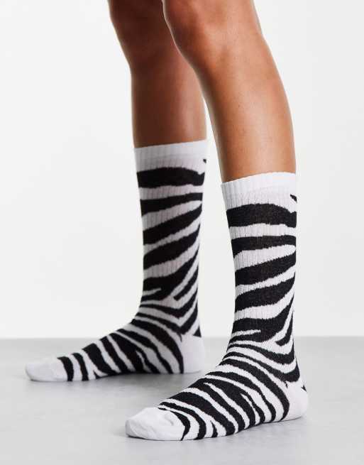 ASOS DESIGN calf length rib socks in mono zebra print | ASOS