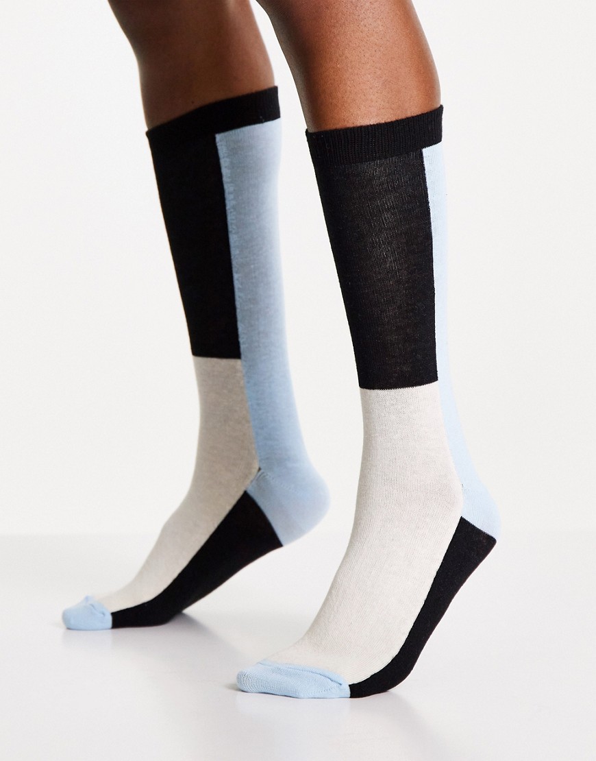 ASOS DESIGN calf length socks in color block-Multi