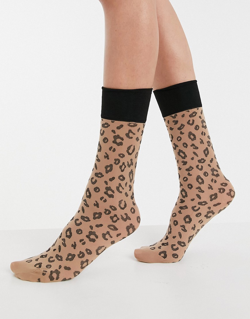 ASOS DESIGN calf length socks in leopard print-Multi