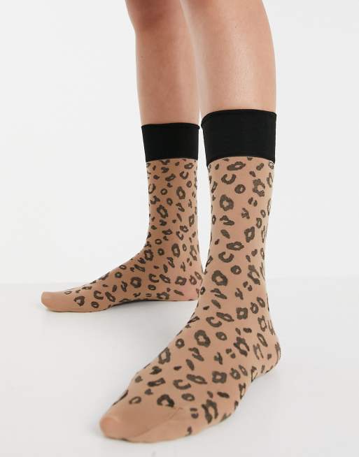 ASOS DESIGN calf length socks in leopard print, 3 of 4