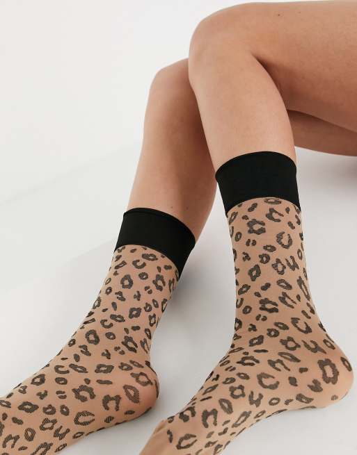 ASOS DESIGN calf length socks in leopard print, 4 of 4