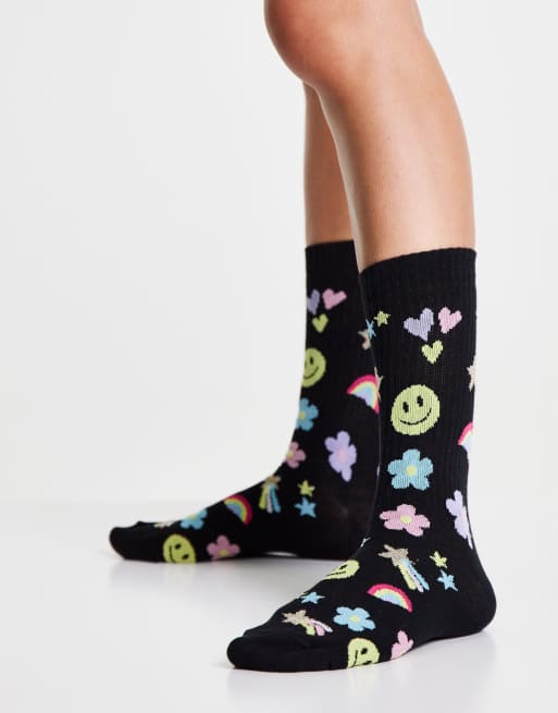 ASOS DESIGN calf length socks with 90's print in black, 4 of 4