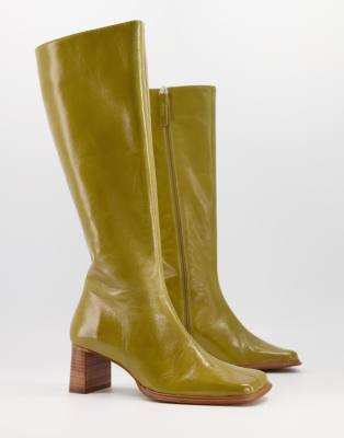 khaki green knee high boots