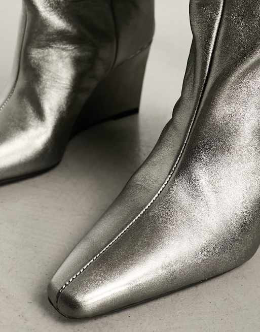 Silver wedge booties sale