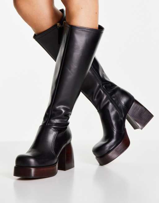 Platform knee clearance high leather boots