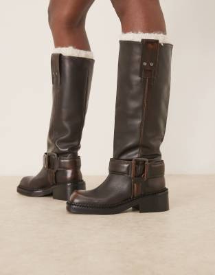  Calla premium  trucker boot with buckle harness  tumbled leather