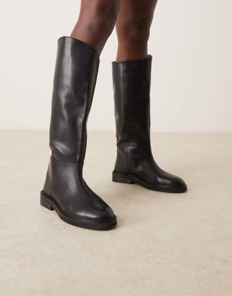 ASOS DESIGN Callahan leather riding boots in black - view 1