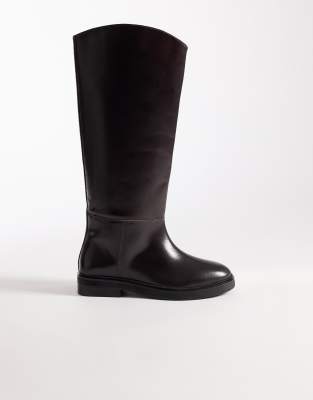 ASOS DESIGN - Callahan - Leder-Reitstiefel in Burgunderrot