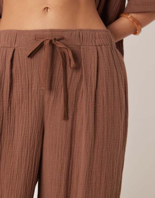 ASOS DESIGN Callie cheesecloth beach balloon trouser in mocha, 3 of 5