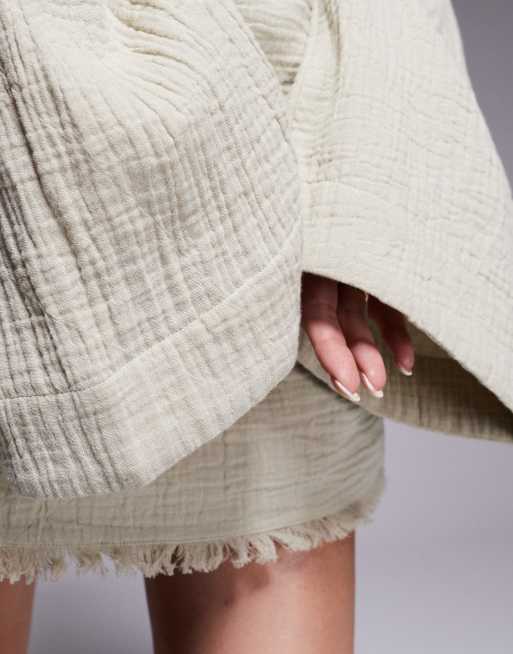 ASOS DESIGN Callie   cheesecloth frayed long sleeve beach sundress in washed sage , 3 of 4