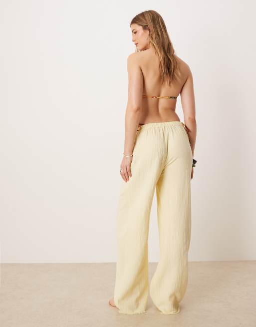 ASOS DESIGN - Callie - Pantaloni da mare in mussola color latticello sfrangiati, 4 di 5