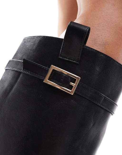 ASOS DESIGN Callie smart flat riding knee boots in black