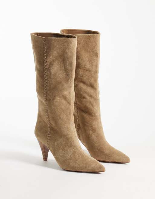 ASOS DESIGN - Calliope - Bottes hauteur genou à talon avec détails en point de surjet - Sable, 2 de 4