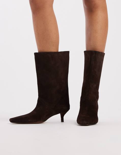ASOS DESIGN – Calloway – Bruna boots i premiummocka med vida skaft och dra på-design - view 1