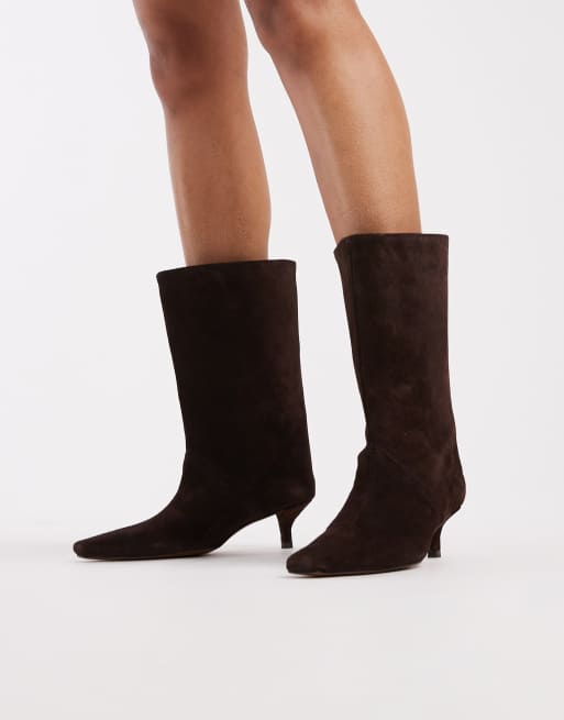 ASOS DESIGN Calloway premium suede wide leg pull on boots in chocolate, 3 of 4