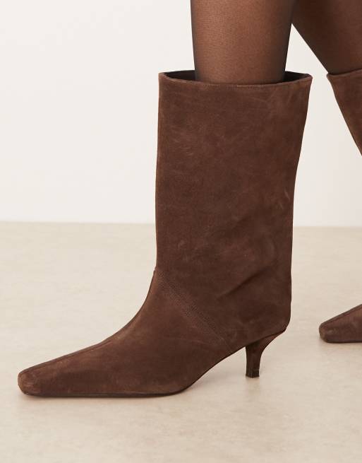 ASOS DESIGN Calloway premium suede wide leg pull on boots in chocolate