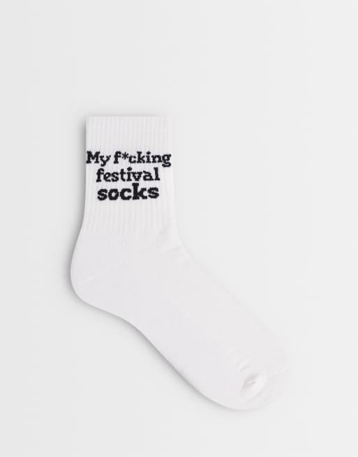 ASOS DESIGN calze con grafica festival di parolaccia multicolore