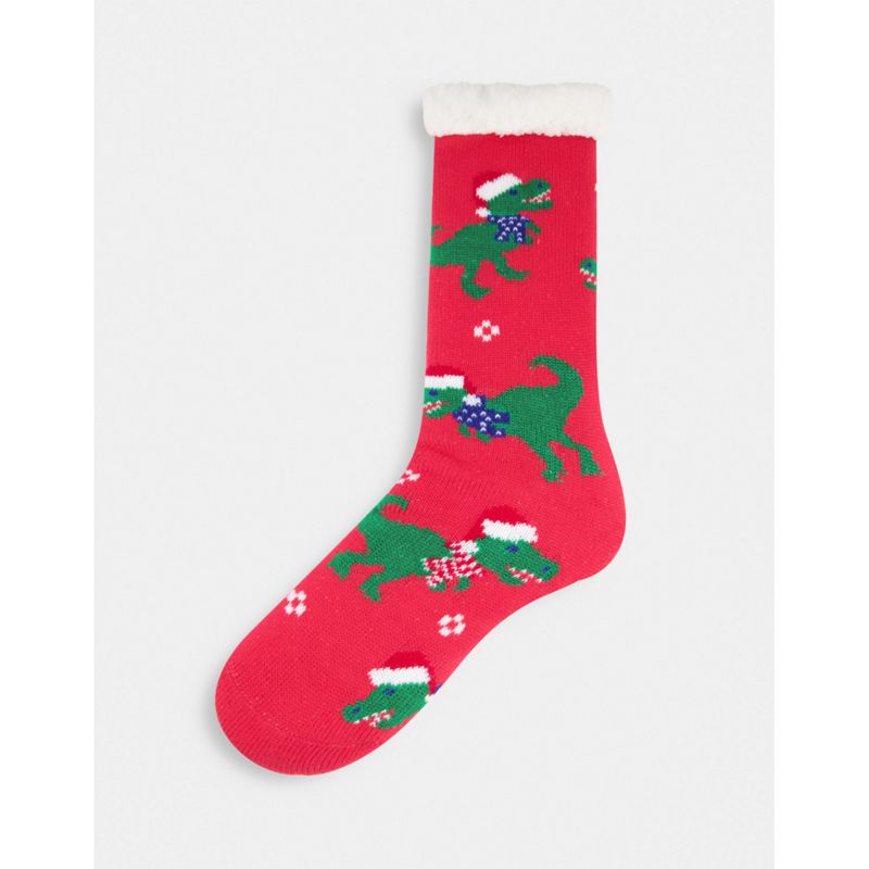 DESIGN - Calzini a pantofola con dinosauro natalizio