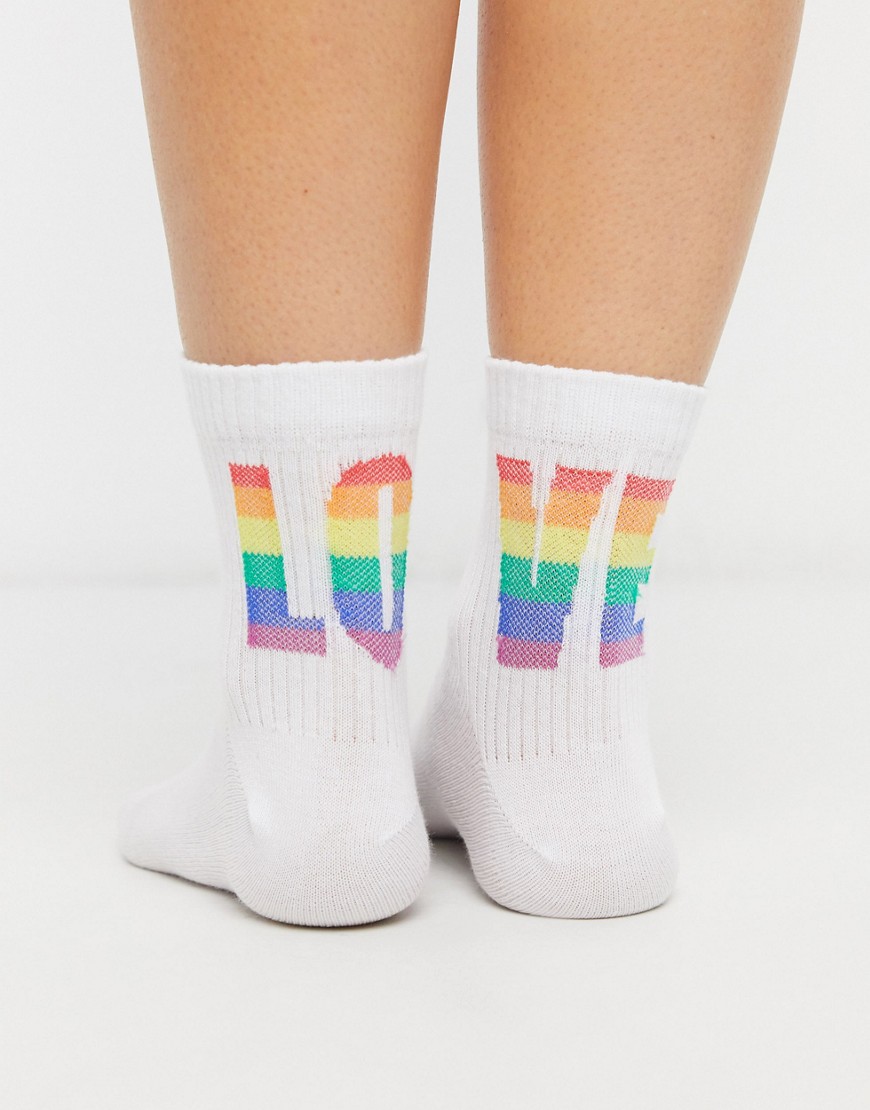 ASOS DESIGN - Calzini alla caviglia a coste con scritta Love multi colorata-Multicolore