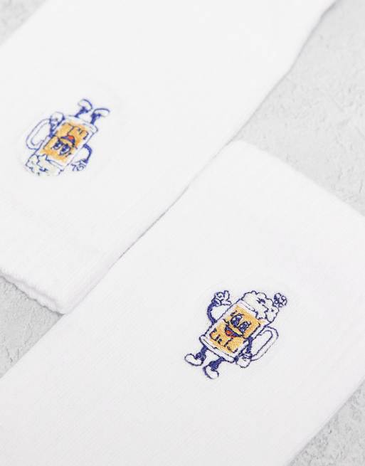 ASOS DESIGN - Calzini bianchi con birra ricamata, 3 di 3
