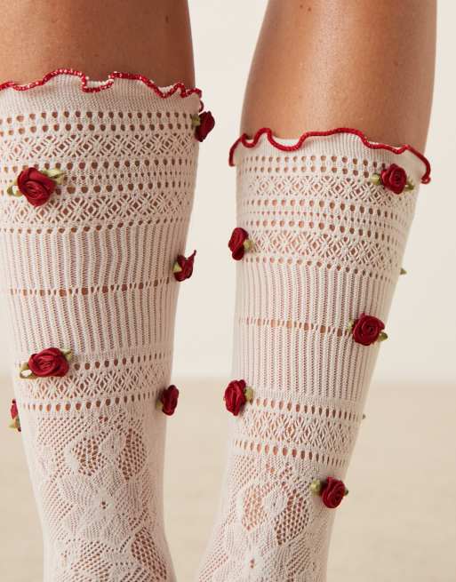 Calzino in pizzo con bordino lavorato elegante per donna