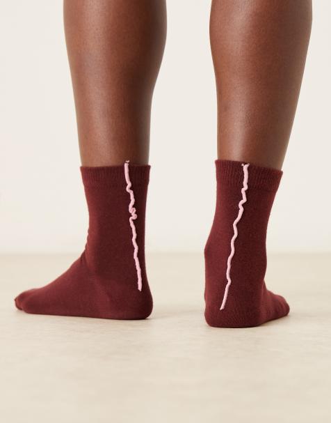 ASOS DESIGN - Calzini bordeaux e rosa con cucitura ondulata - view 1