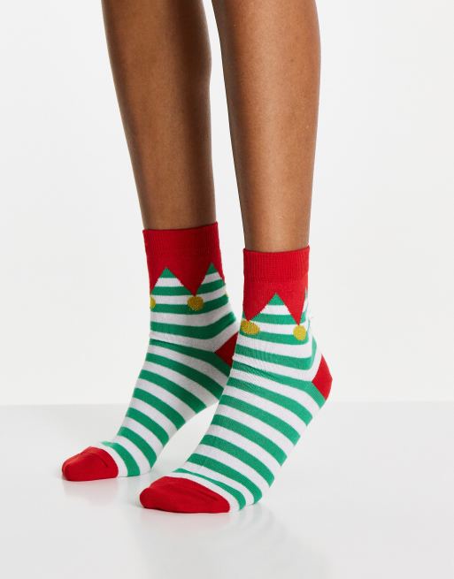 ASOS DESIGN - Calzini natalizi alla caviglia stile elfo multicolore
