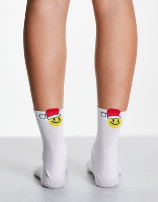 Calzini natalizi bianchi con Babbo Natale felice-Bianco - ASOS DESIGN calze donna Bianco