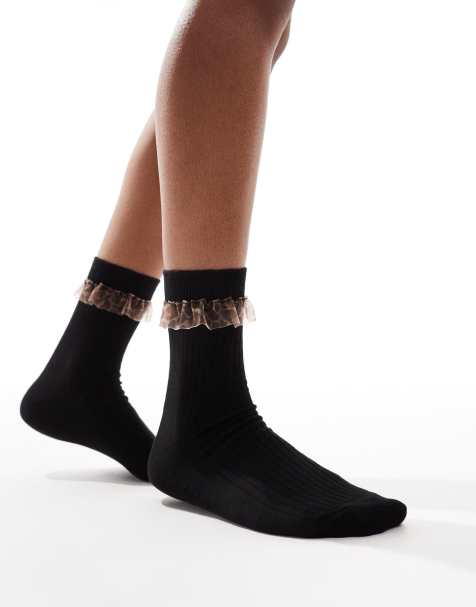 ASOS DESIGN - Calzini neri con volant leopardati - view 1
