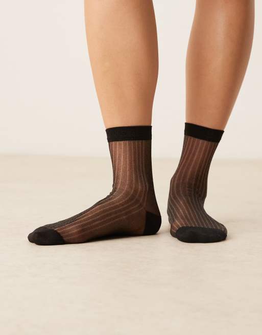 ASOS DESIGN - Calzini neri trasparenti con dettagli luccicanti argento