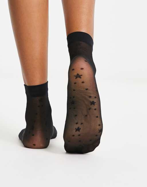 ASOS DESIGN - Calzini trasparenti neri con stelle e puntini, 2 di 4