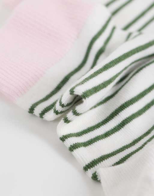 ASOS DESIGN - Calzini verdi a righe con bordo rosa, 3 di 3
