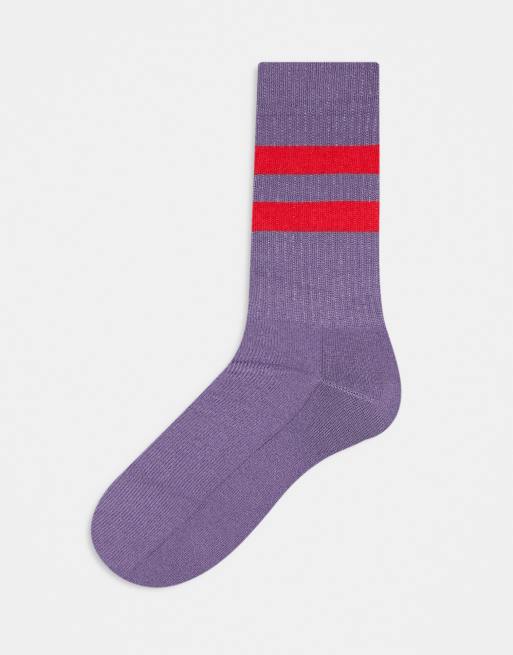 ASOS DESIGN - Calzini viola e rossi a righe