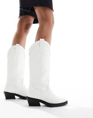 Asos Design Camden Flat Western Knee Boots In White