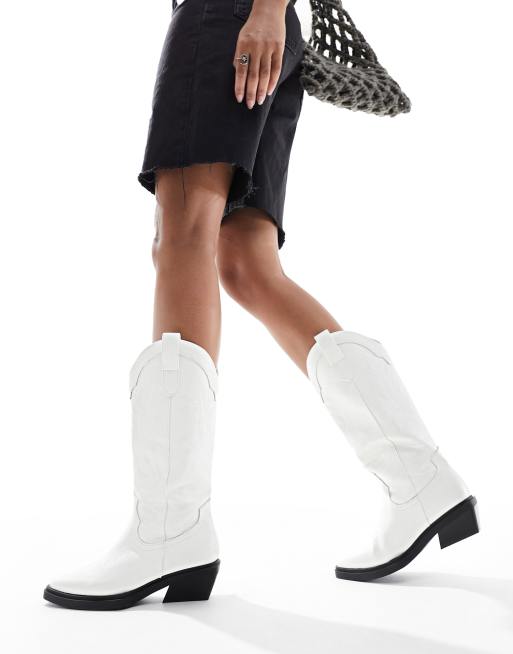 ASOS DESIGN Camden flat western knee boots in white