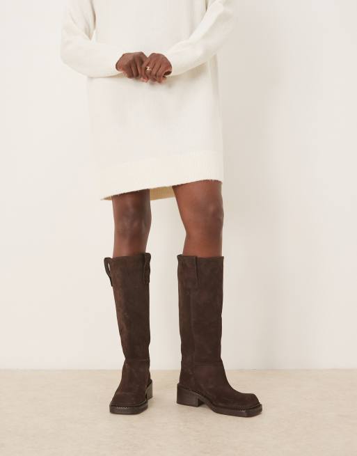 ASOS DESIGN – Camelia – Premium – Chokladbruna, knähöga truckerboots i mocka, 3 av 4