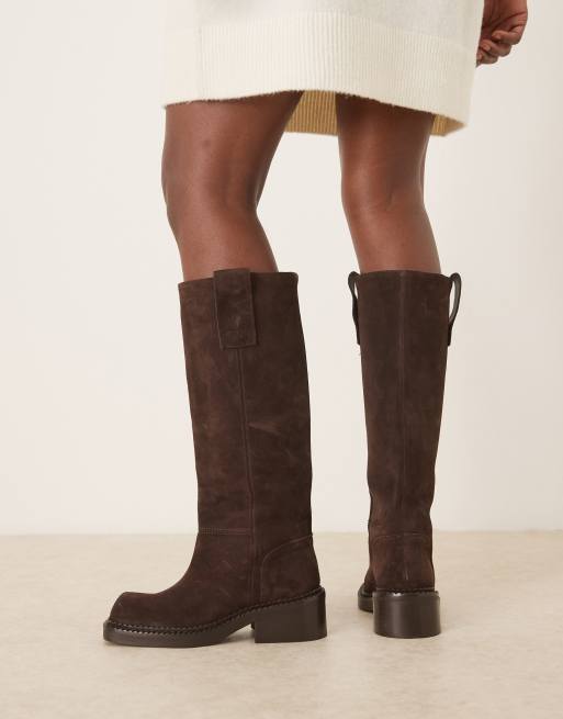 ASOS DESIGN – Camelia – Premium – Chokladbruna, knähöga truckerboots i mocka, 4 av 4